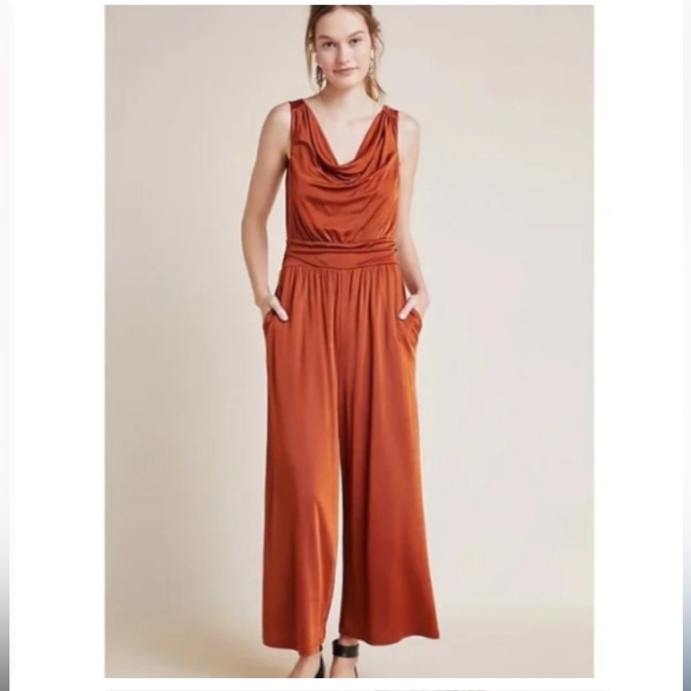 Anthropologie Maeve Enchantment Copper Cowl Neck Jumpsuit